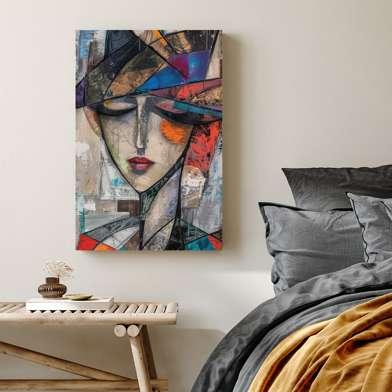 abstract cubist portrait woman wall art
