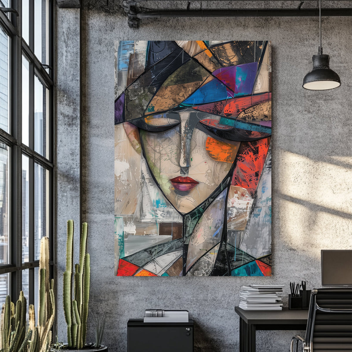 abstract cubist portrait woman wall art