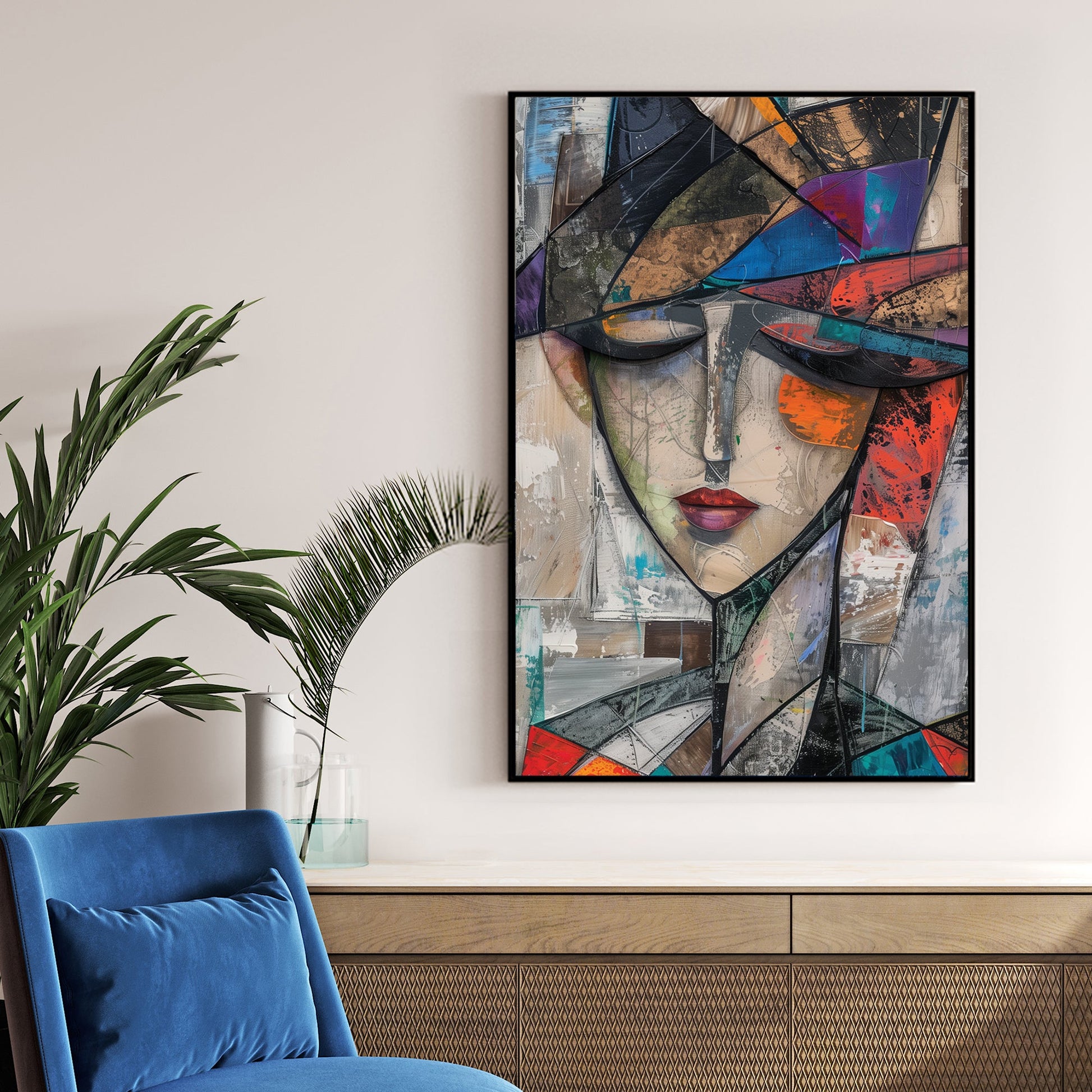 abstract cubist portrait woman wall art