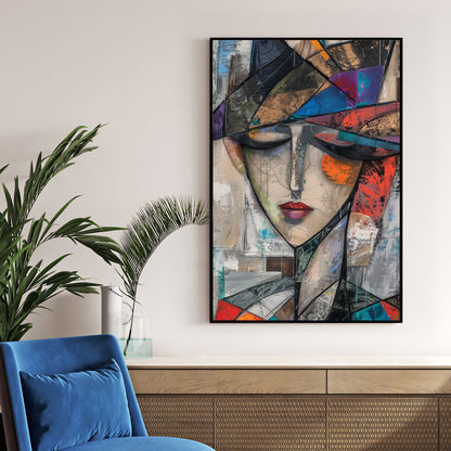 abstract cubist portrait woman wall art