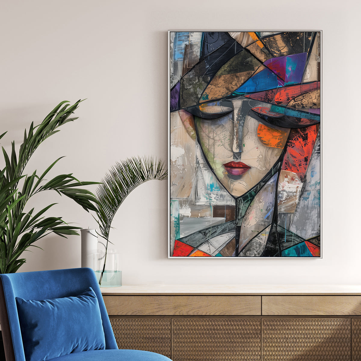 abstract cubist portrait woman wall art