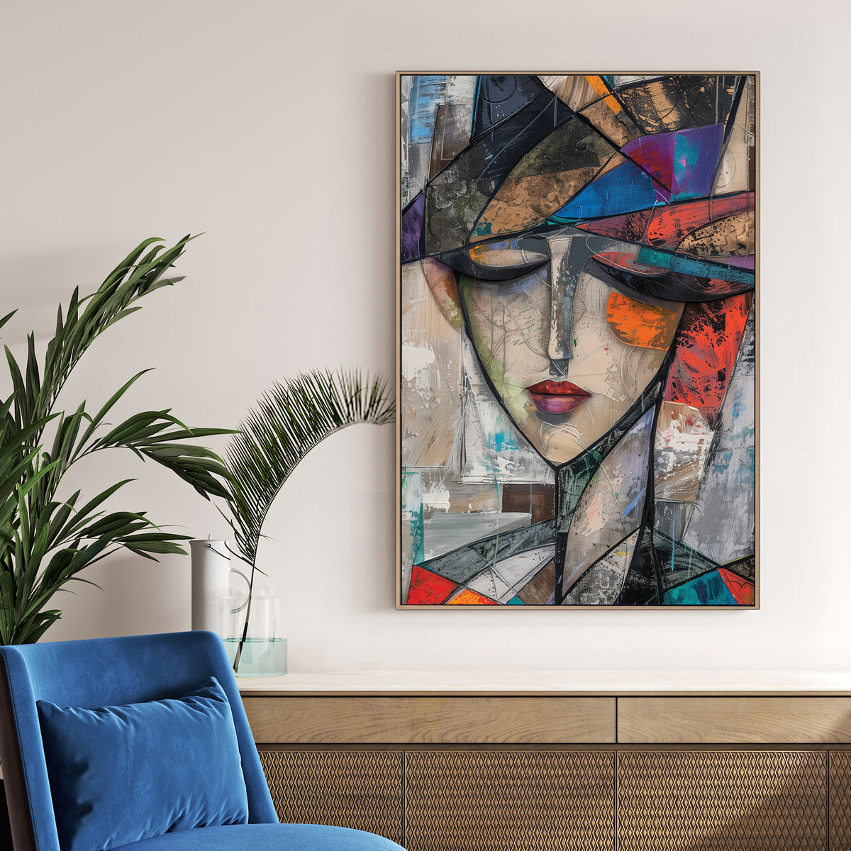 abstract cubist portrait woman wall art