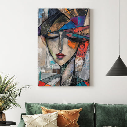 abstract cubist portrait woman wall art