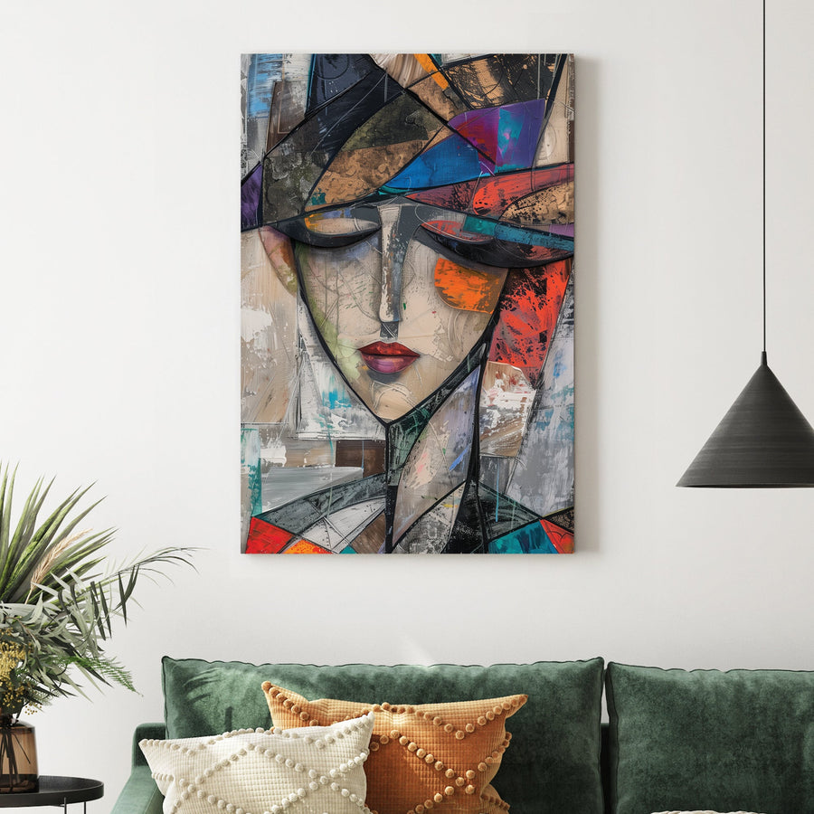 abstract cubist portrait woman wall art