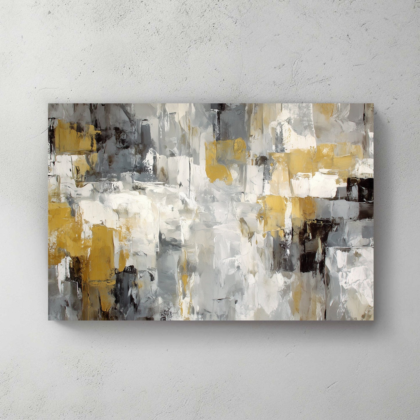 neutral abstract wall art in grey, white, and gold tones