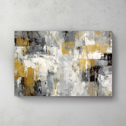 neutral abstract wall art in grey, white, and gold tones