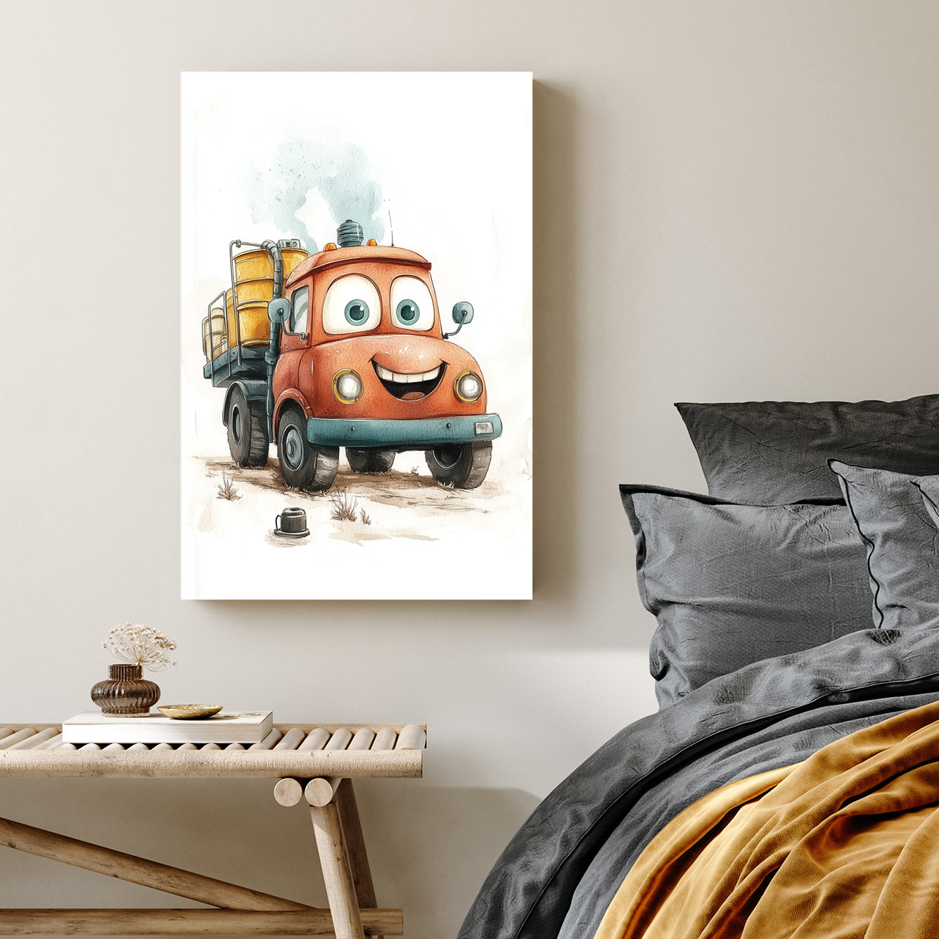 smiling cartoon truck wall art for kids rooms