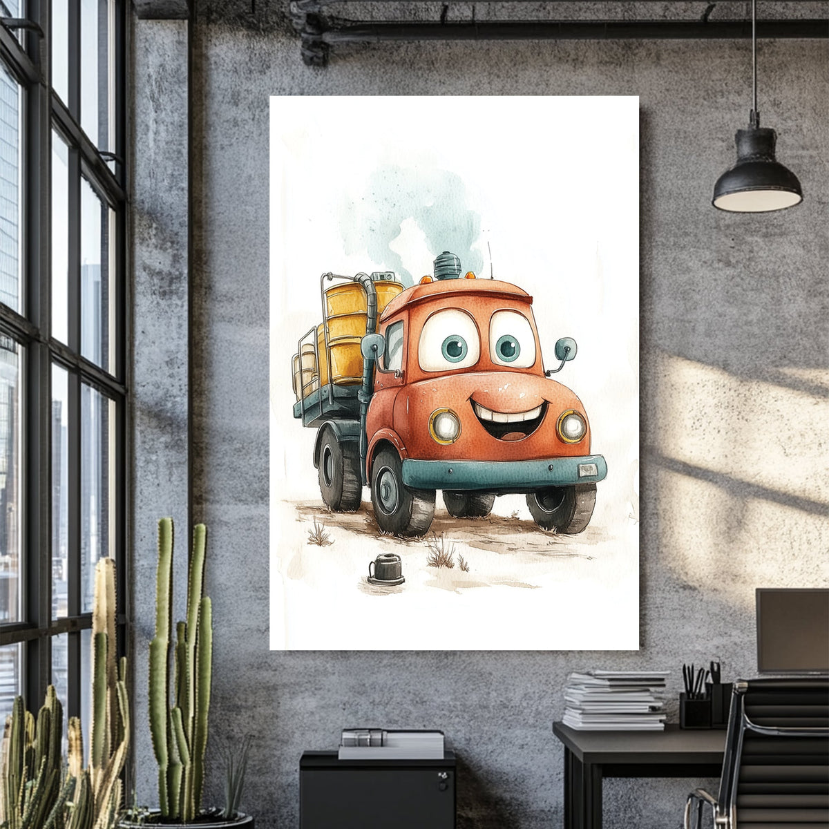 smiling cartoon truck wall art for kids rooms