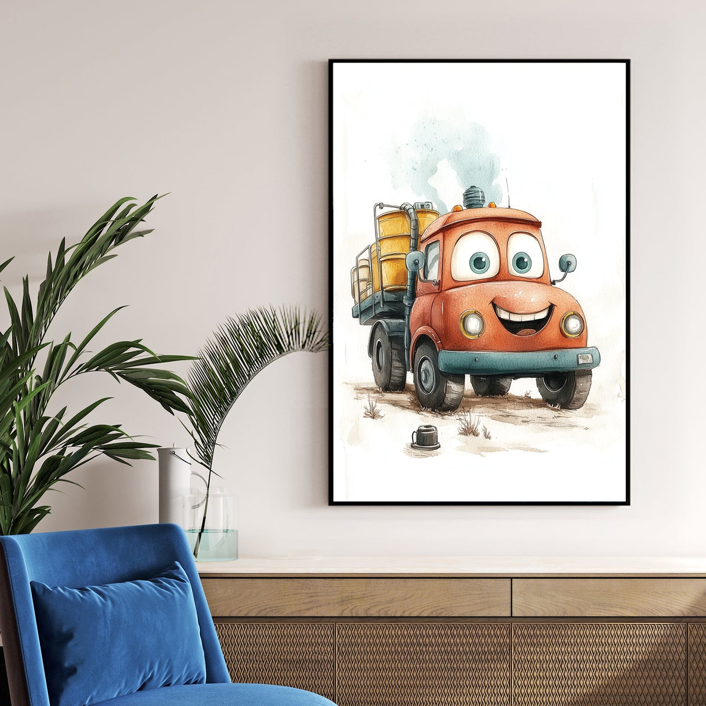 smiling cartoon truck wall art for kids rooms