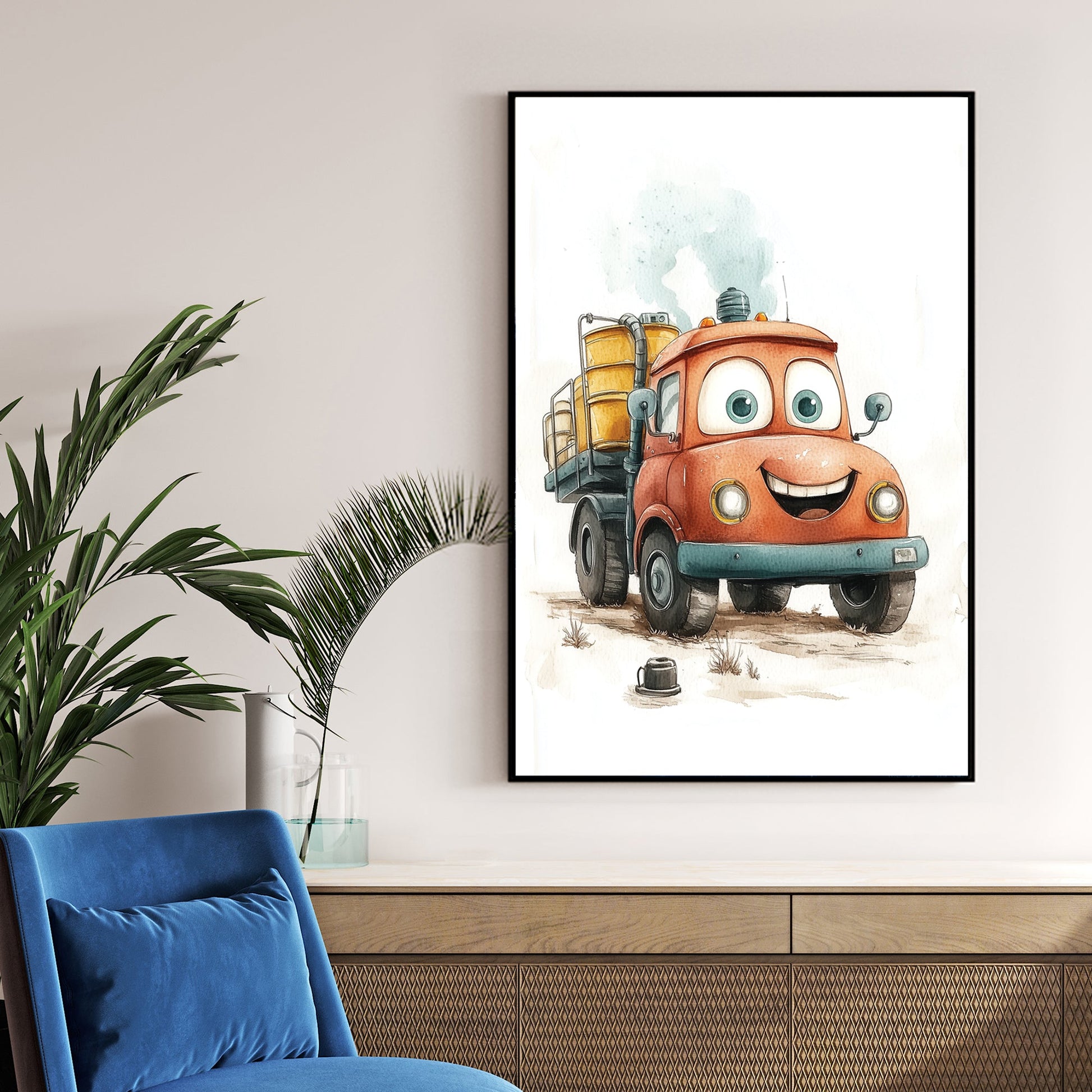 smiling cartoon truck wall art for kids rooms