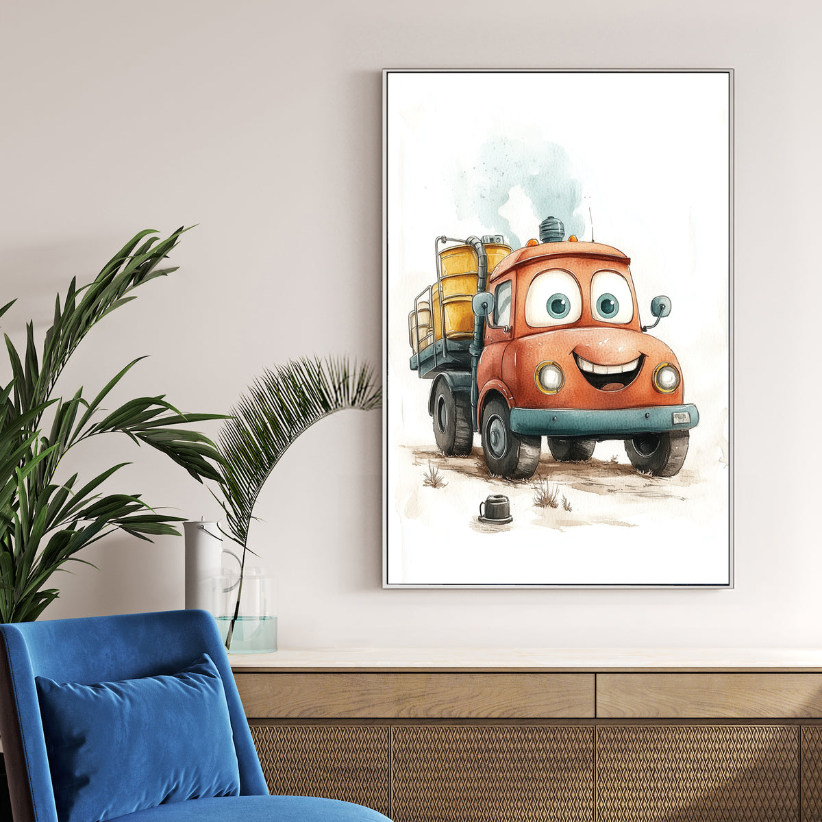 smiling cartoon truck wall art for kids rooms