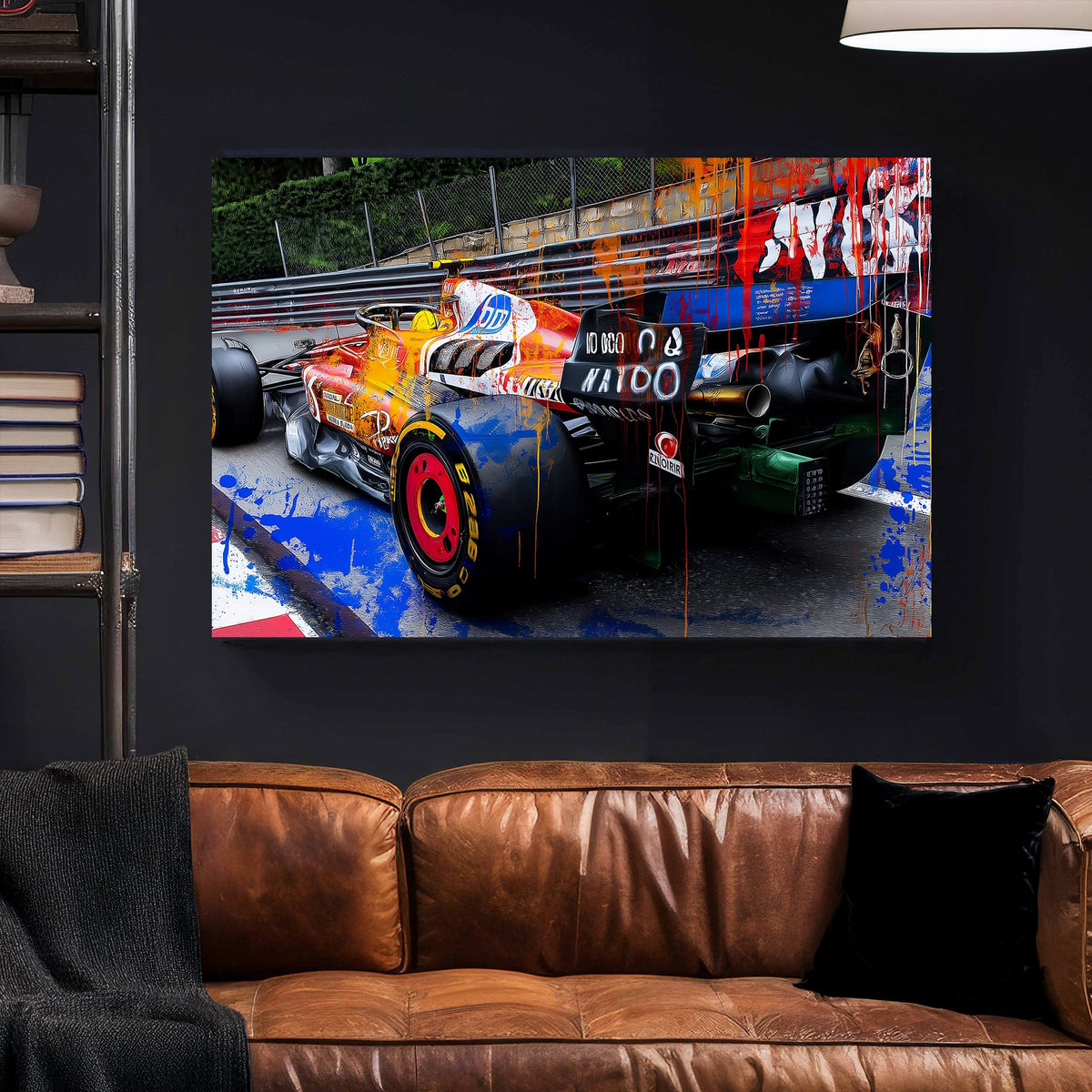 graffiti-style F1 Ferrari race car wall art