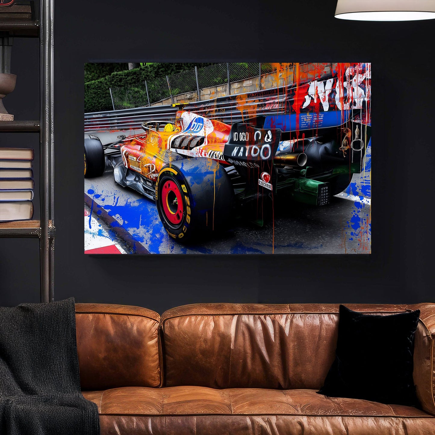 graffiti-style F1 Ferrari race car wall art