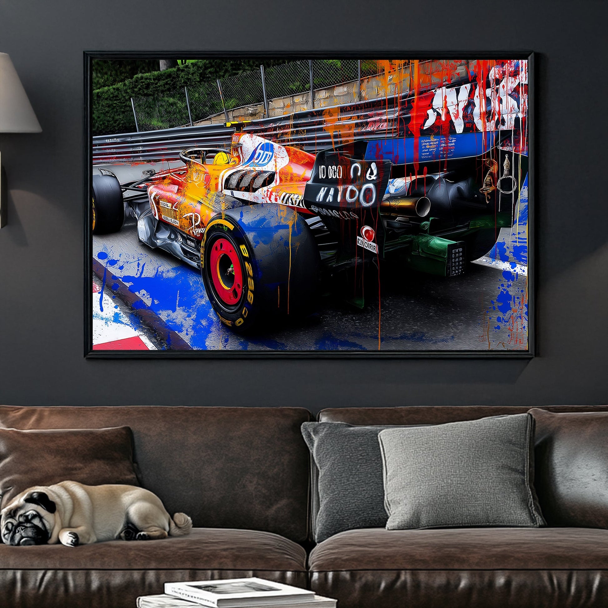 graffiti-style F1 Ferrari race car wall art