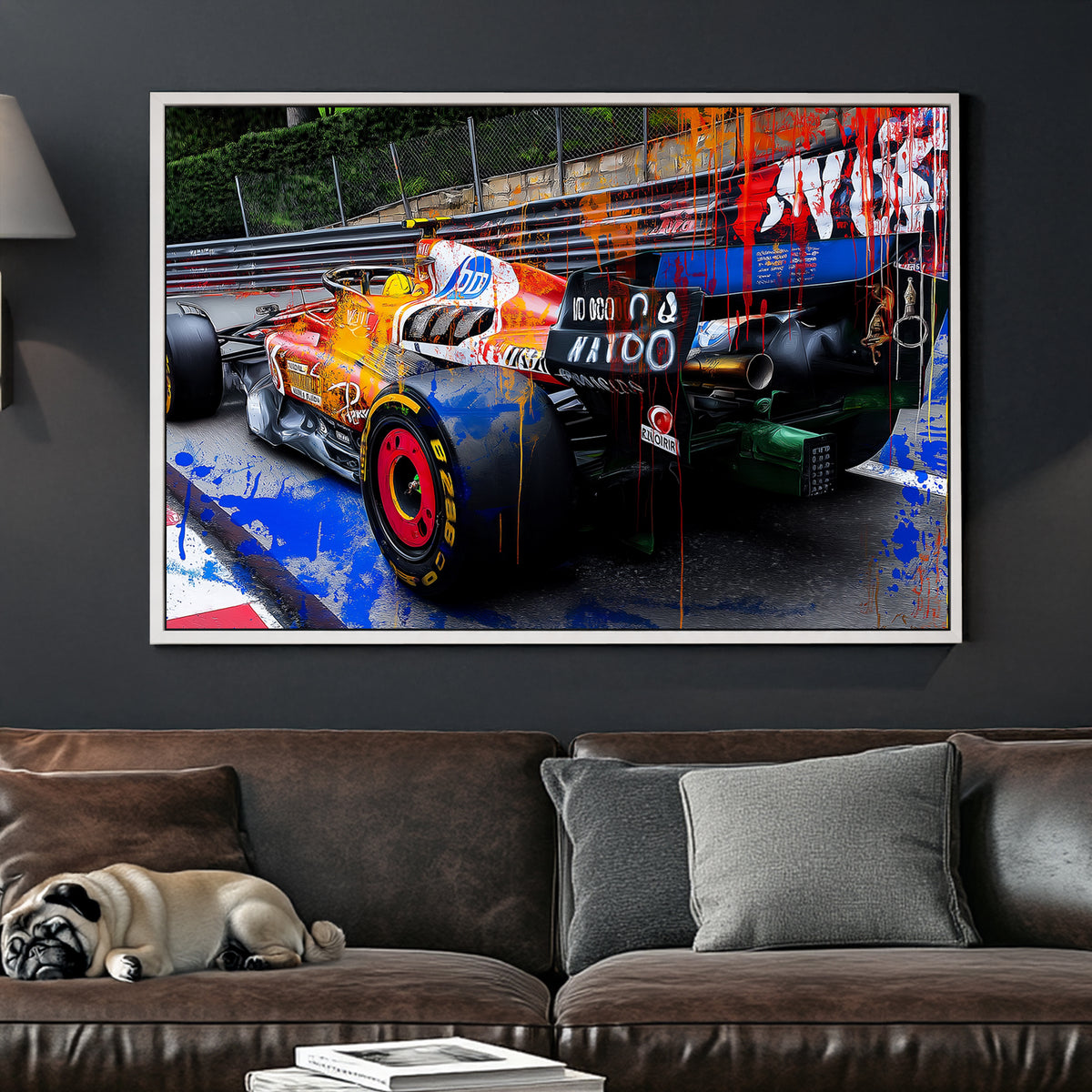 graffiti-style F1 Ferrari race car wall art
