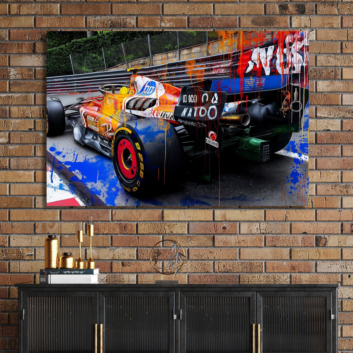 graffiti-style F1 Ferrari race car wall art