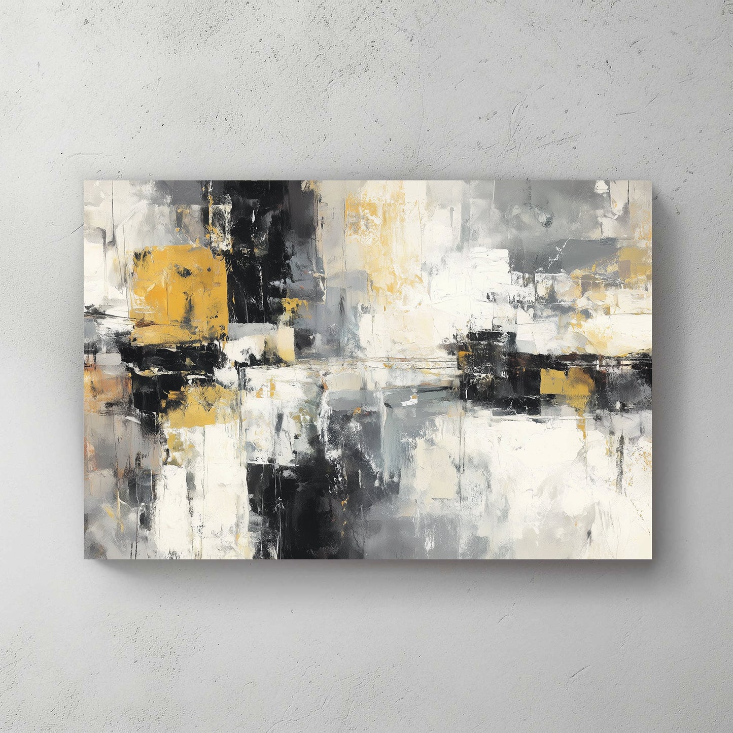 abstract grey and yellow textured wall art