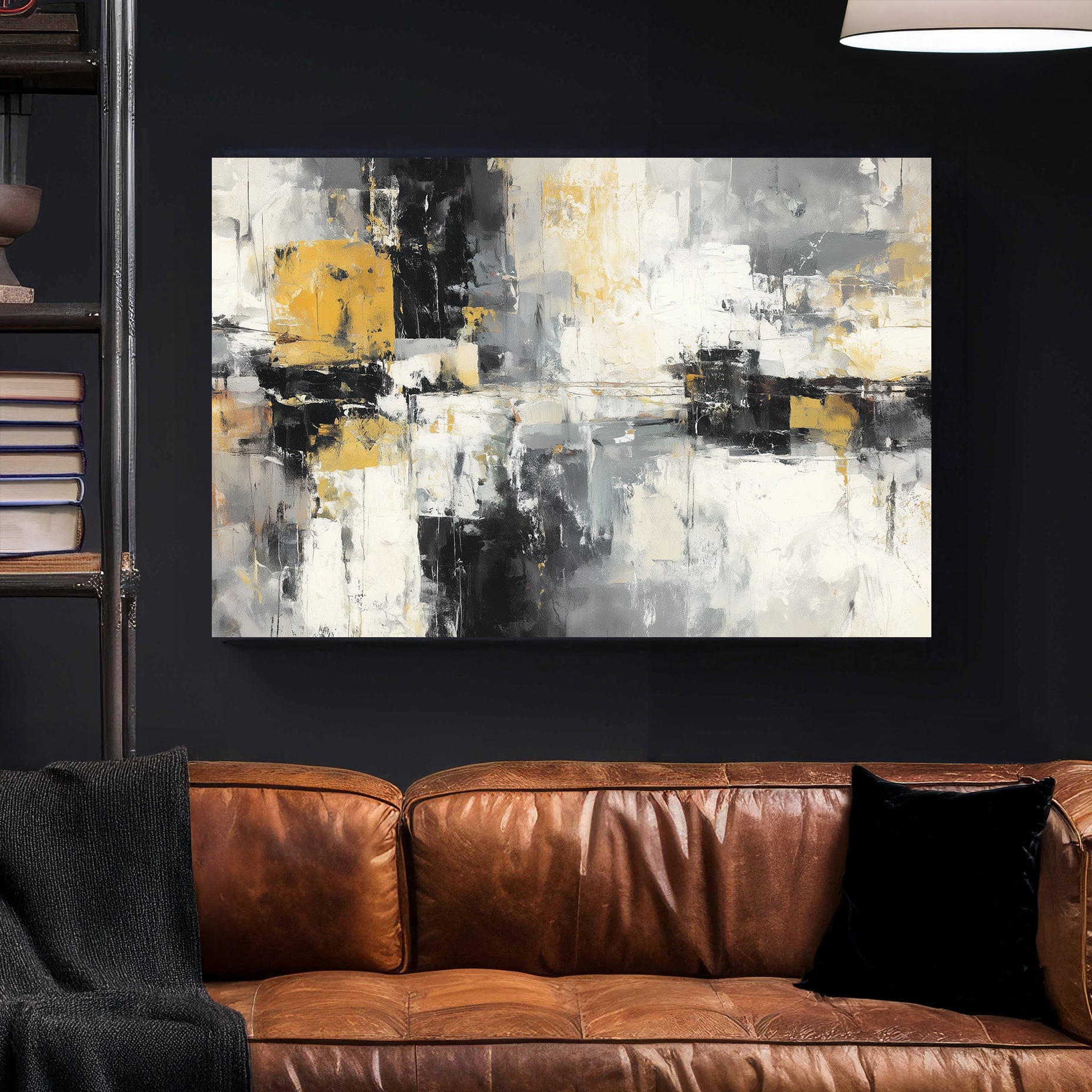 abstract grey and yellow textured wall art