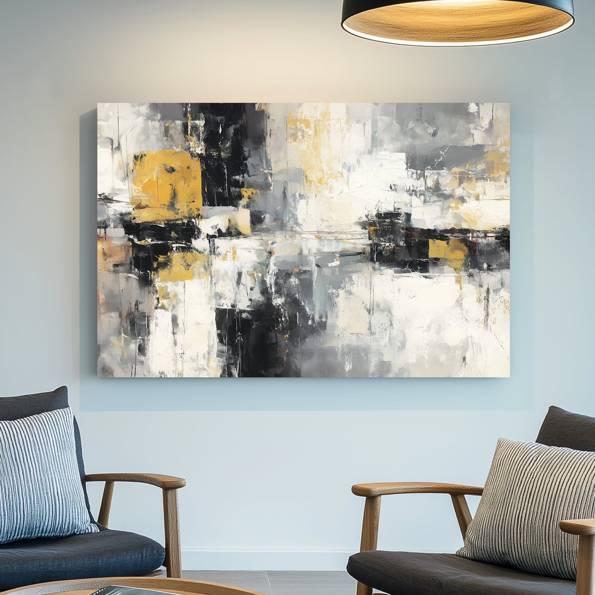 abstract grey and yellow textured wall art