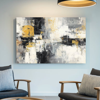 abstract grey and yellow textured wall art
