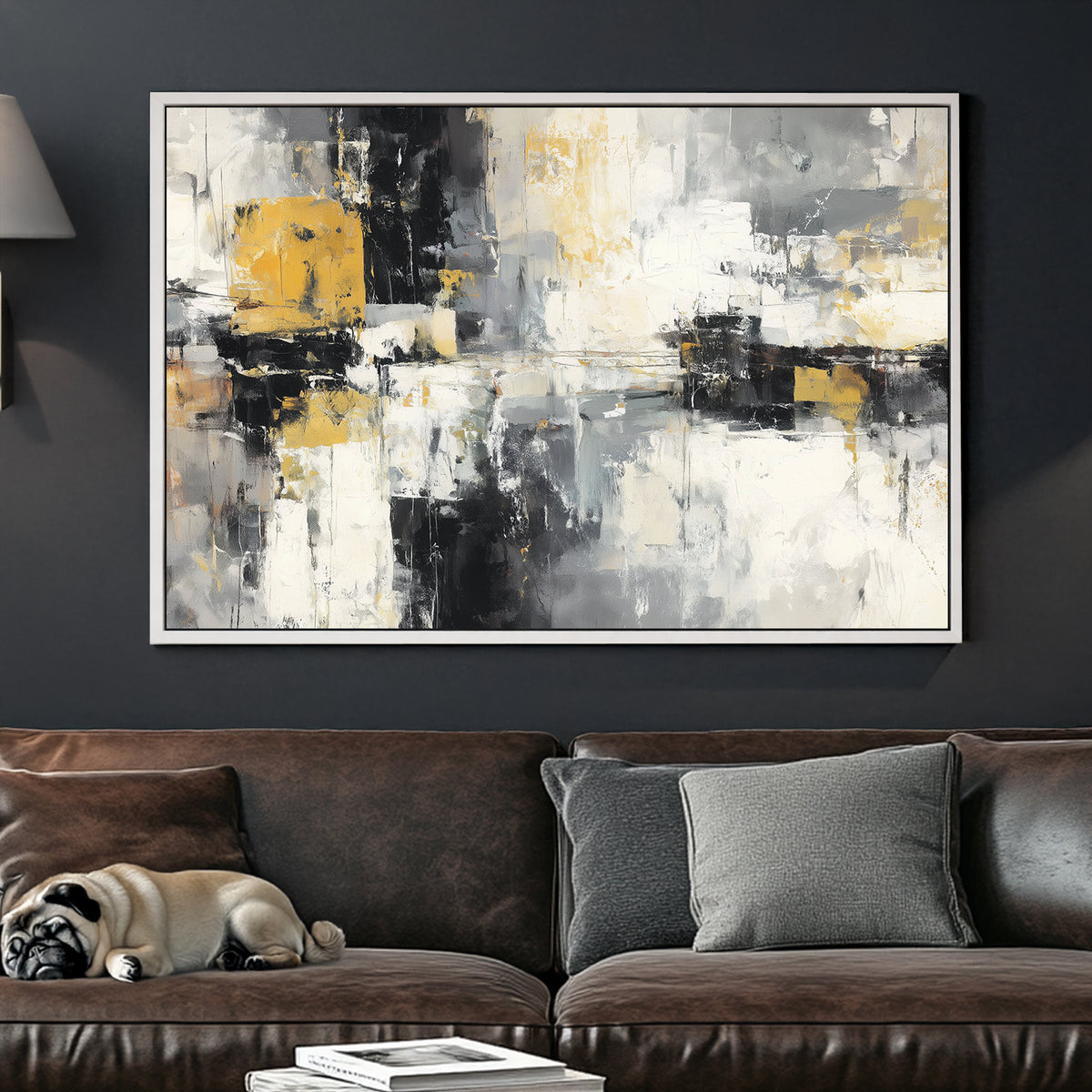 abstract grey and yellow textured wall art