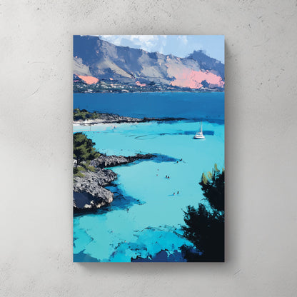 sicily coastal view wall art with turquoise water and mountains