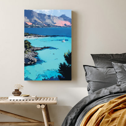sicily coastal view wall art with turquoise water and mountains