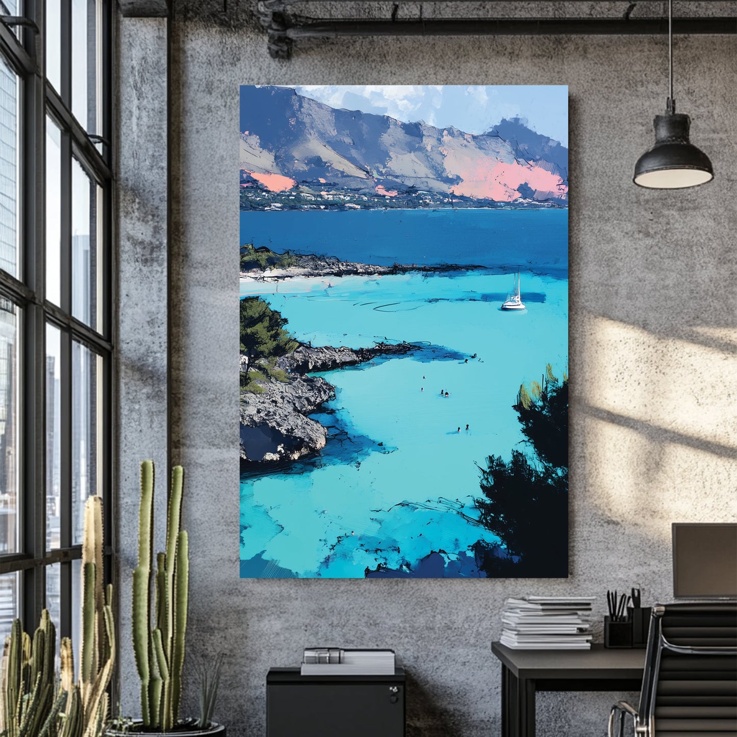 sicily coastal view wall art with turquoise water and mountains
