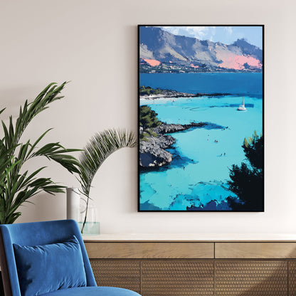 sicily coastal view wall art with turquoise water and mountains