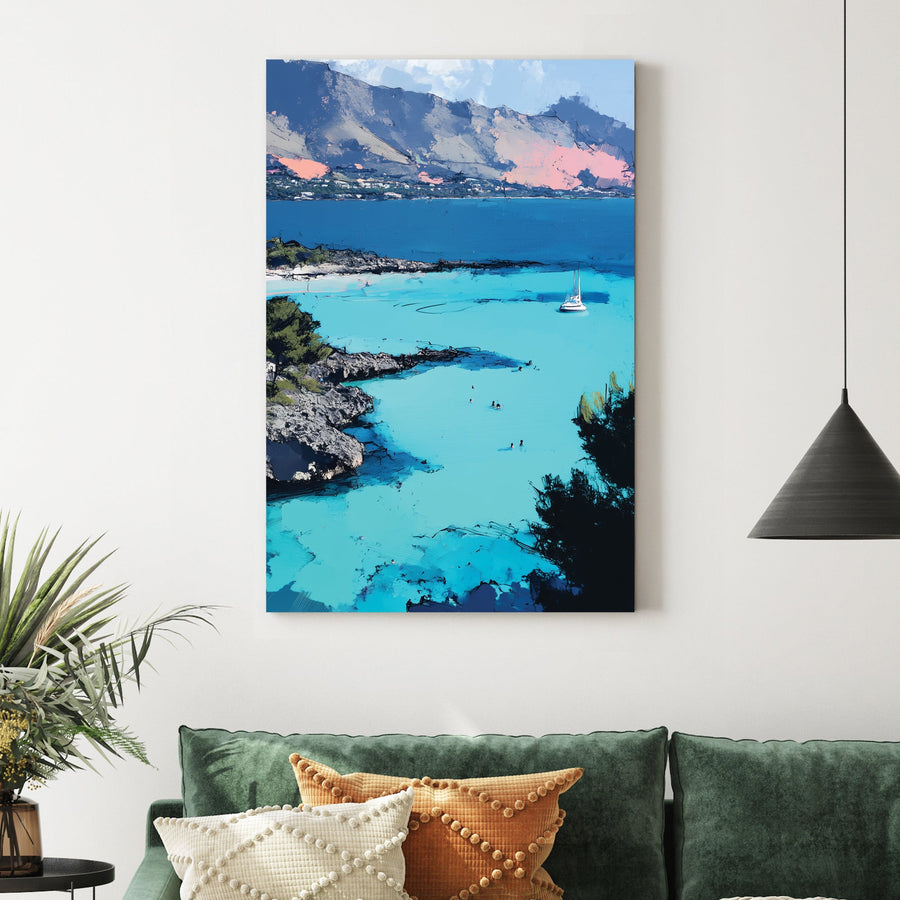 sicily coastal view wall art with turquoise water and mountains