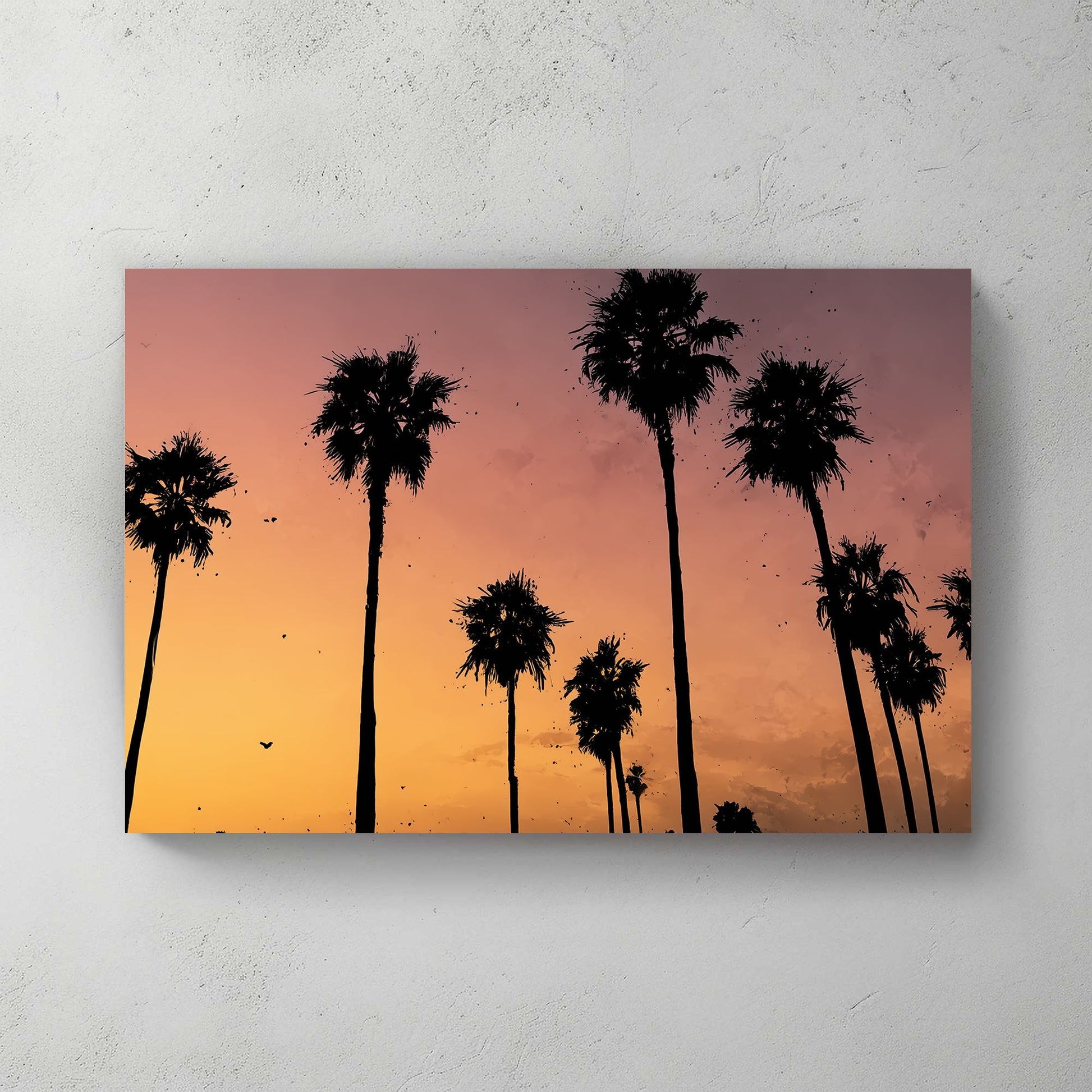 sunset palm tree wall art with tropical silhouette scene