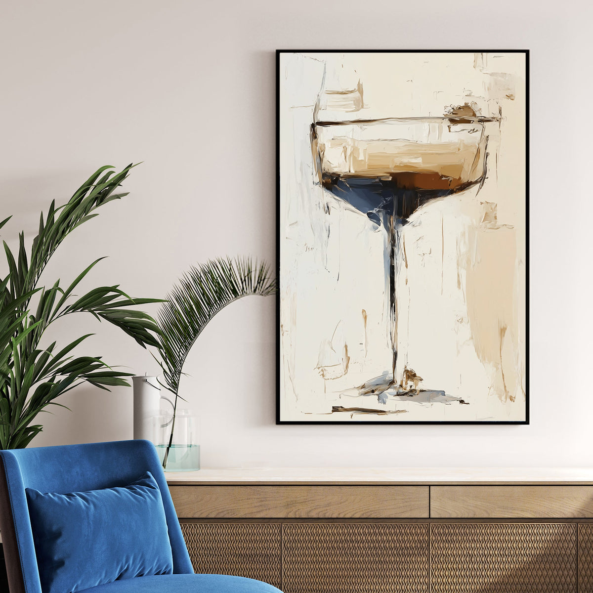 espresso martini wall art with abstract brushstrokes