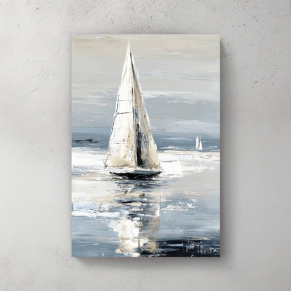 Minimalist sailboat wall art in soft neutral tones