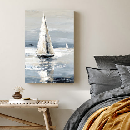 Minimalist sailboat wall art in soft neutral tones