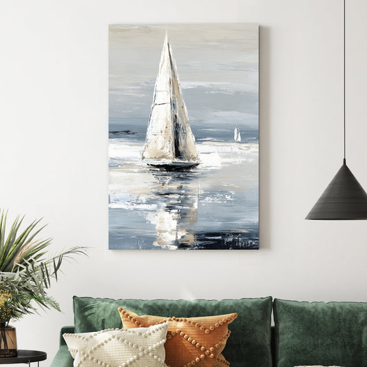 Minimalist sailboat wall art in soft neutral tones