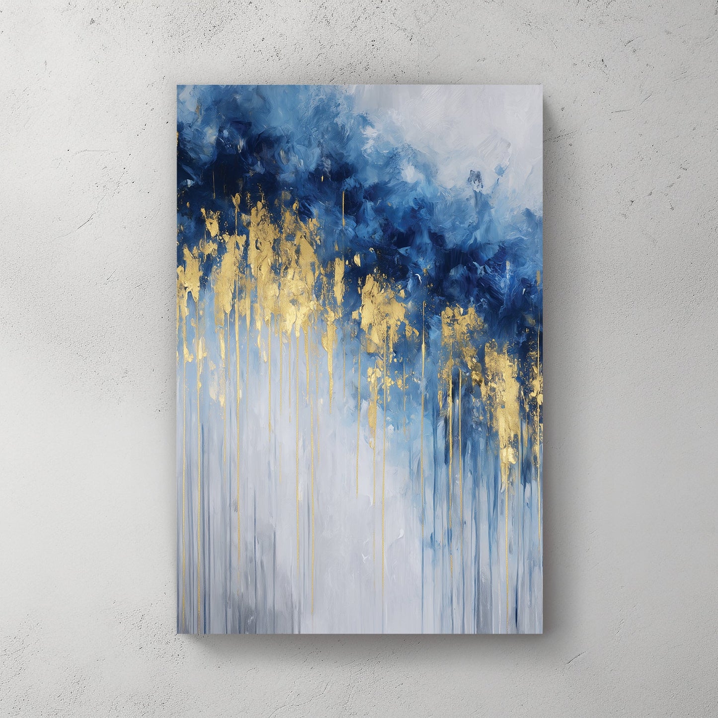 abstract gold and blue drip effect wall art