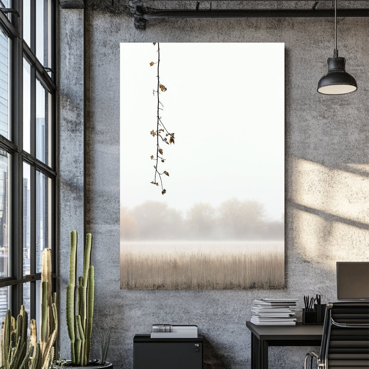 foggy field with hanging branch minimalist wall art