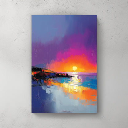 vibrant sunset beach scene wall art with bold brushstrokes
