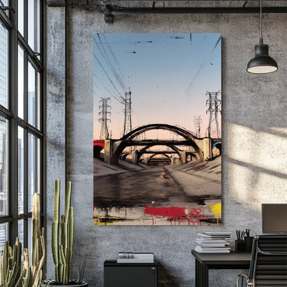 los angeles overpass graffiti wall art with sunset tones