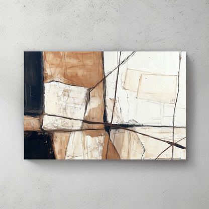 abstract neutral geometric wall art in beige and black tones