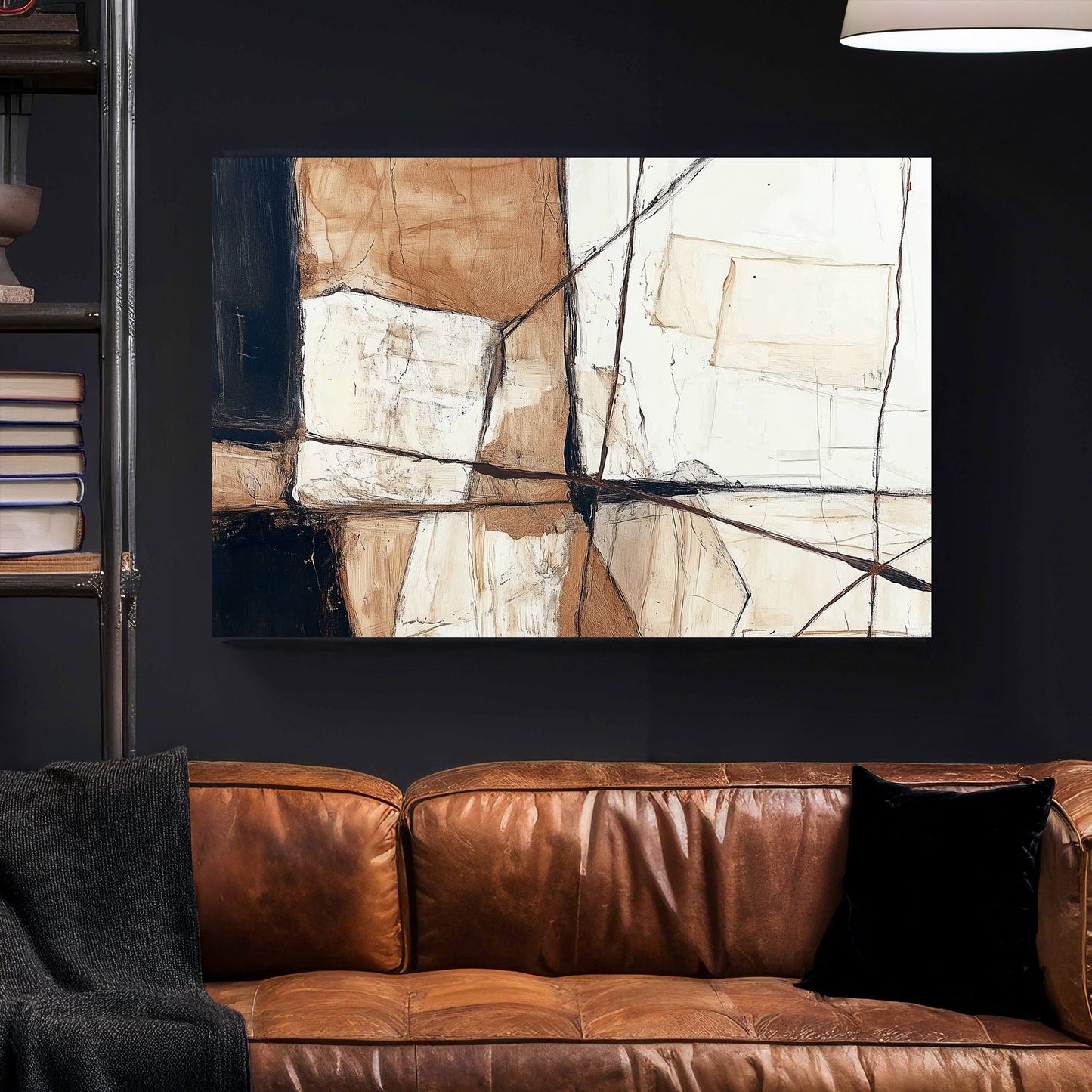 abstract neutral geometric wall art in beige and black tones