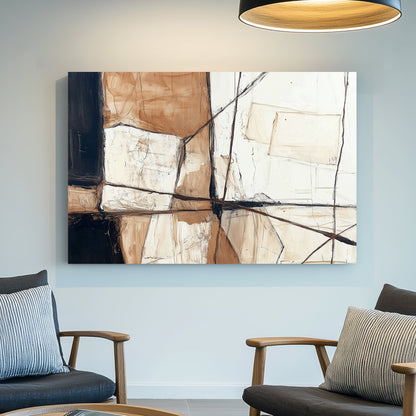 abstract neutral geometric wall art in beige and black tones
