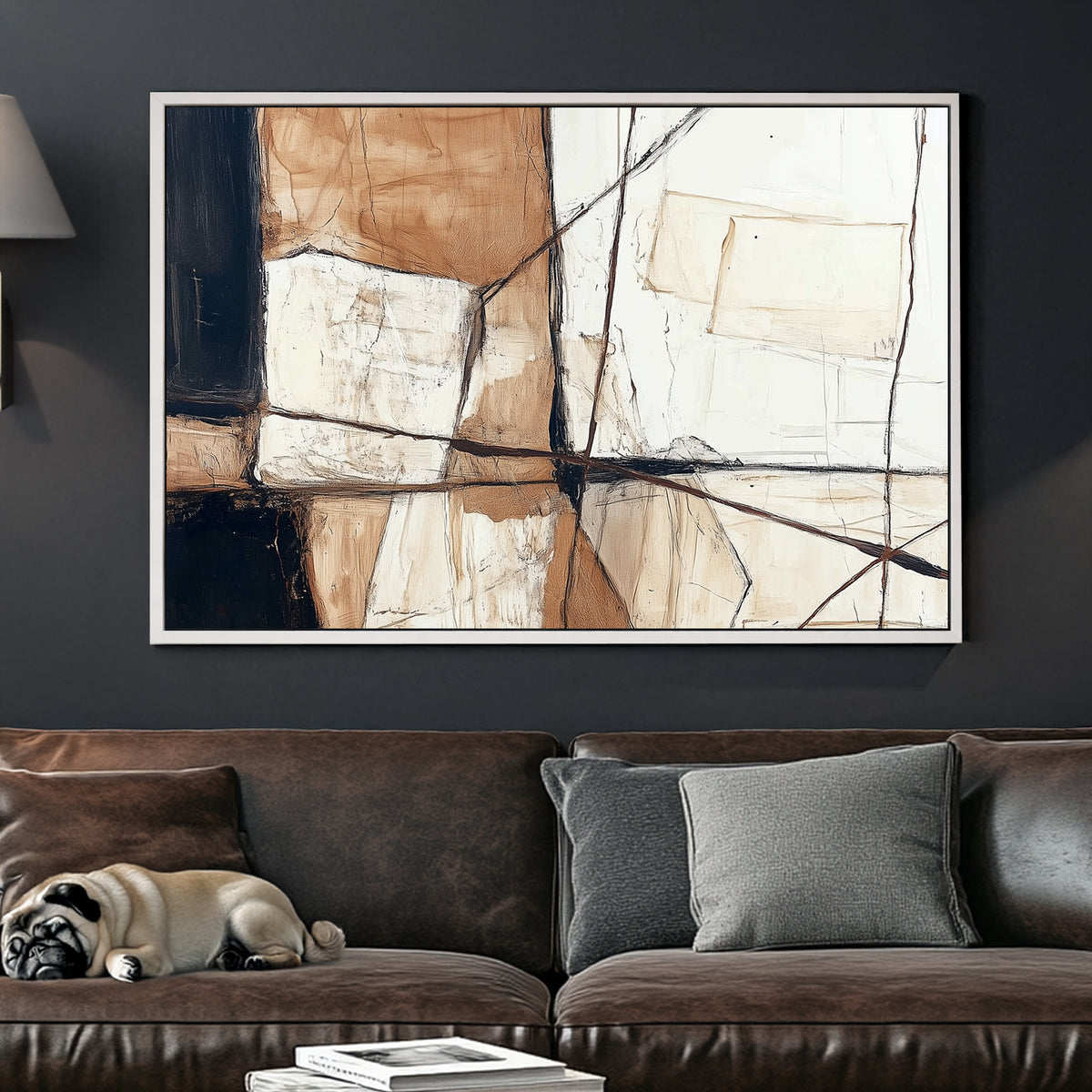 abstract neutral geometric wall art in beige and black tones