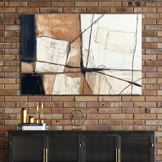 abstract neutral geometric wall art in beige and black tones