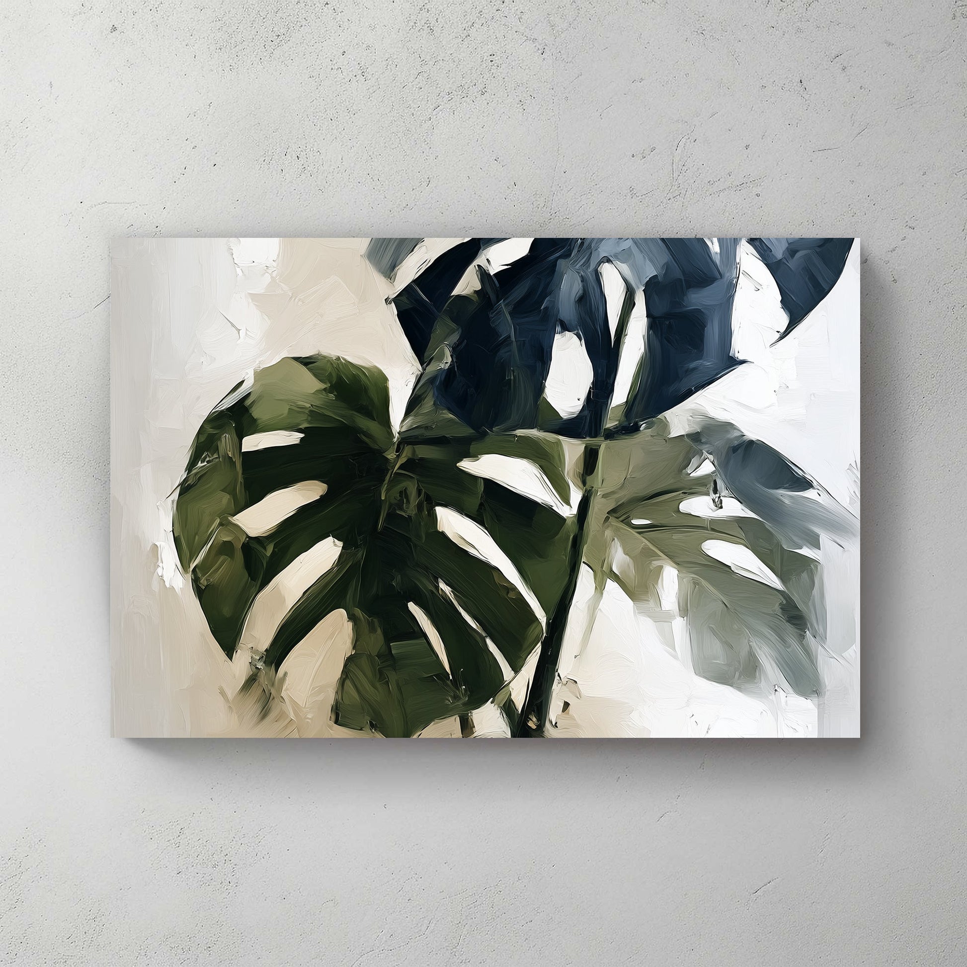 monstera plant oil painting wall art on neutral background