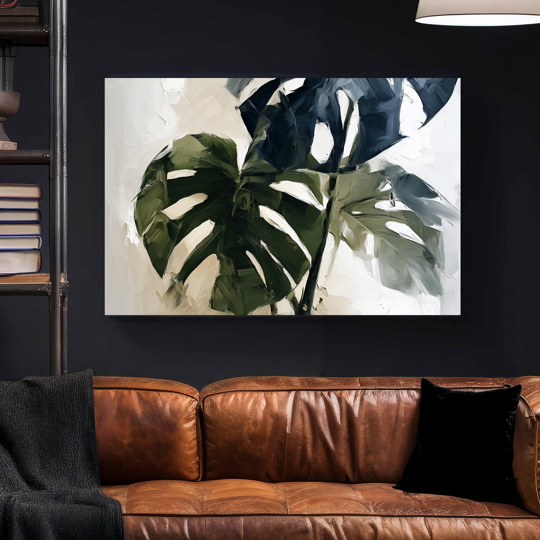 monstera plant oil painting wall art on neutral background