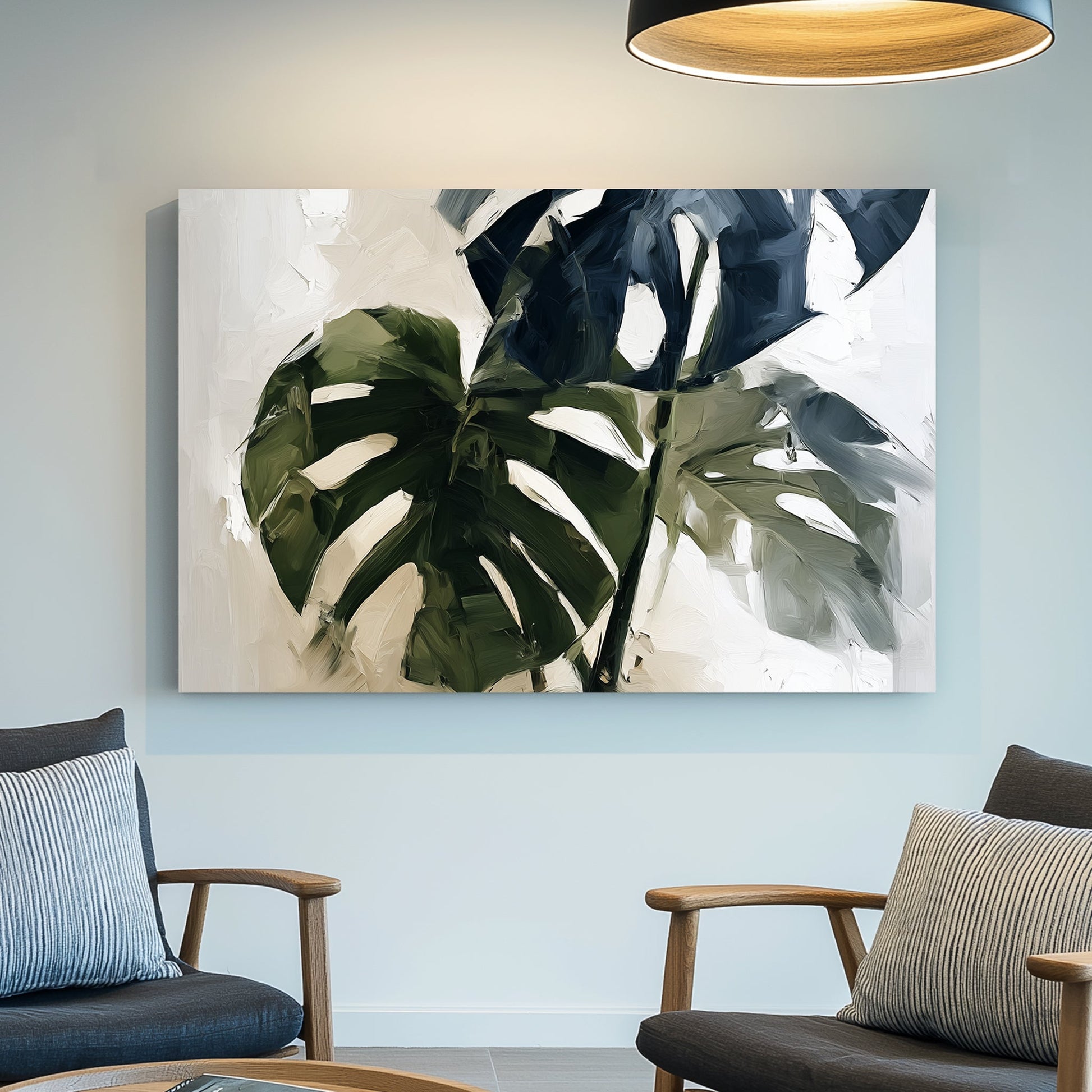 monstera plant oil painting wall art on neutral background