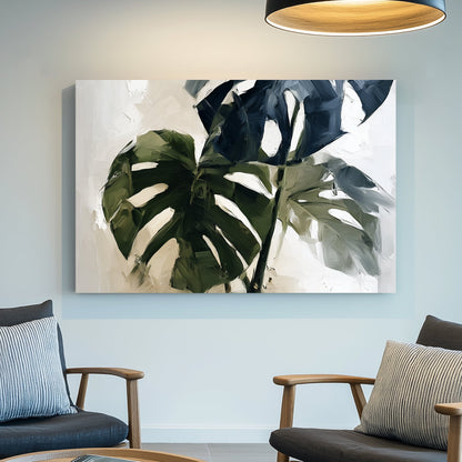 monstera plant oil painting wall art on neutral background