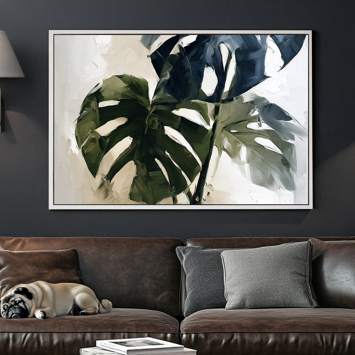 monstera plant oil painting wall art on neutral background