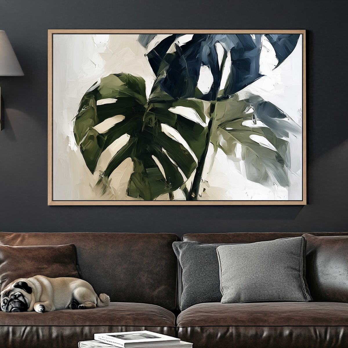 monstera plant oil painting wall art on neutral background